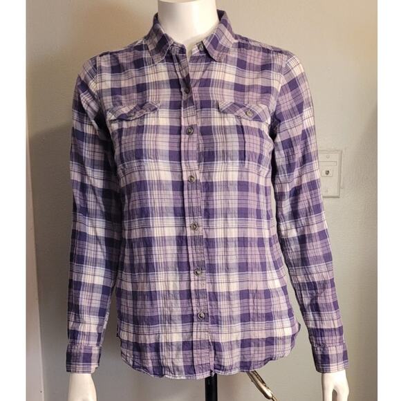 Eddie Bauer Lavender Plaid Button Down Shirt Sz XS Campy Gorpcore Dopamine - Picture 1 of 11